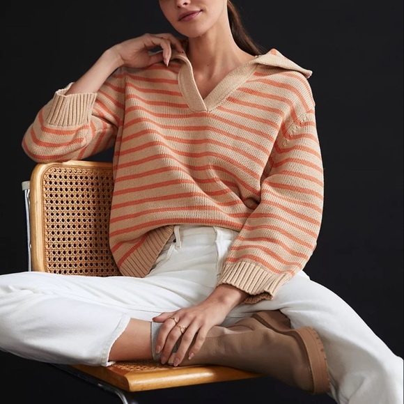 DEMYLEE x ANTHROPOLOGIE Leigh Striped Polo Sweater - Picture 1 of 10